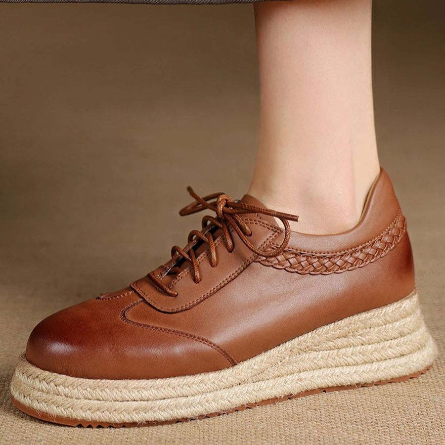 Wedge Espadrille Women - EAGSITY zapatos Oxford marrones de cuero