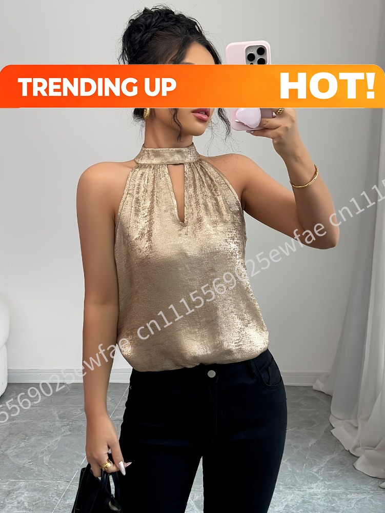 Blouse Off Shoulder - Blusa sin mangas con cuello halter,
