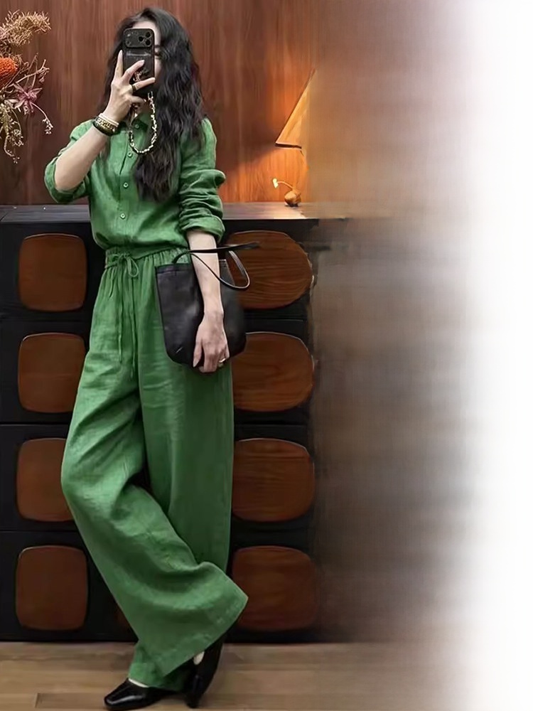 Linen Pant Wide - Conjunto de dos piezas de camisa