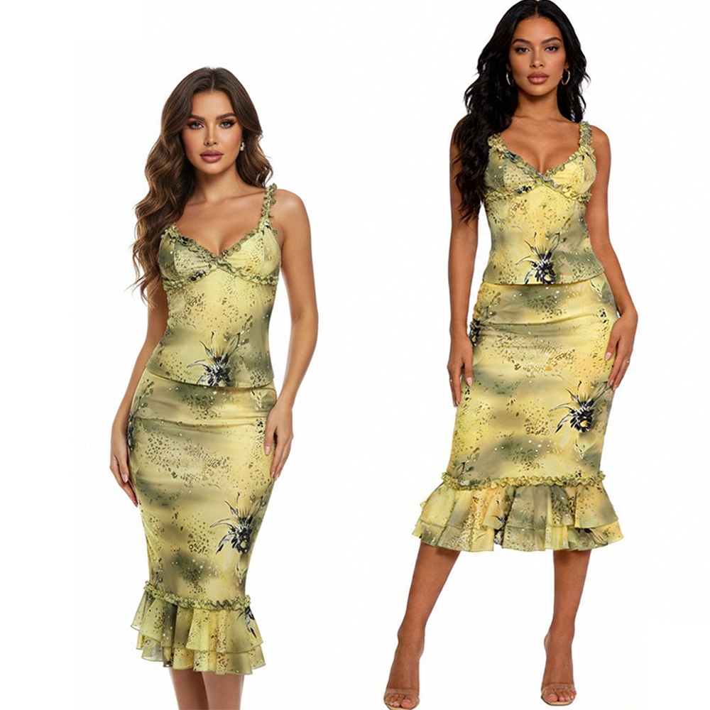 Conjunto de Vestido de 2 Pieza - Midi Skirt Floral reseña y precio