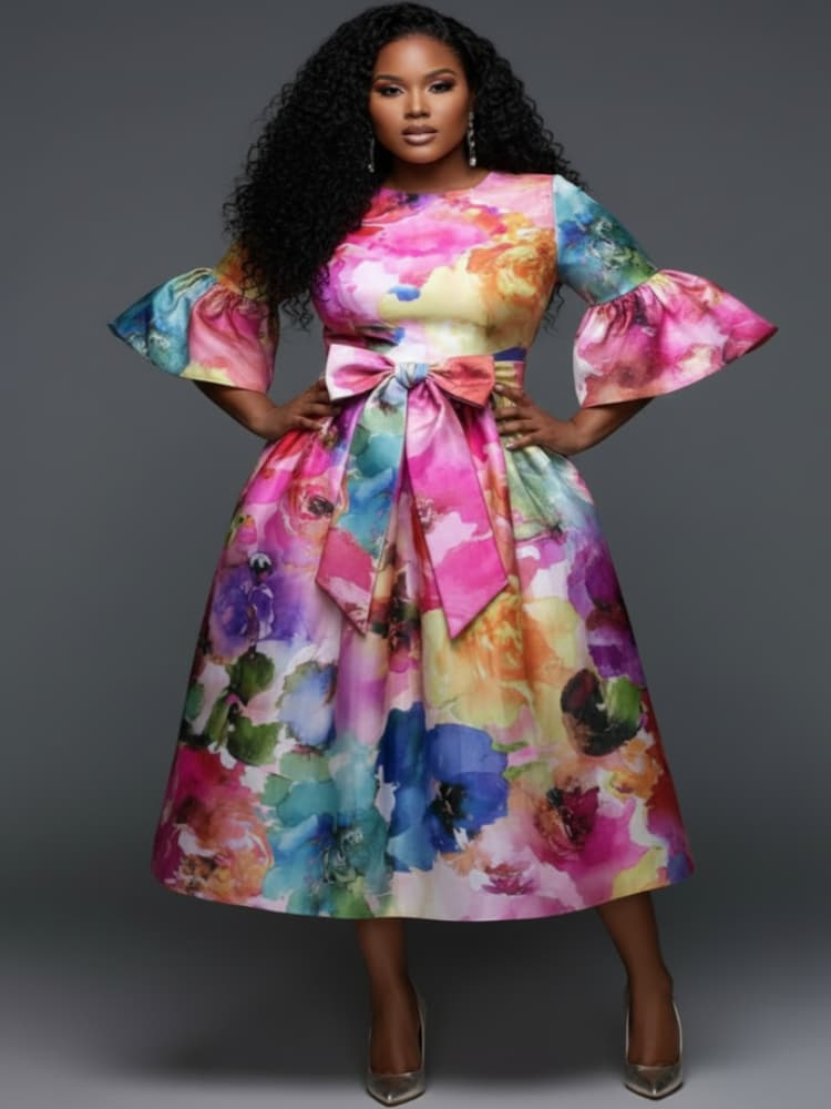 Vestido midi de talla grande c - Midi Skirt Floral reseña y precio